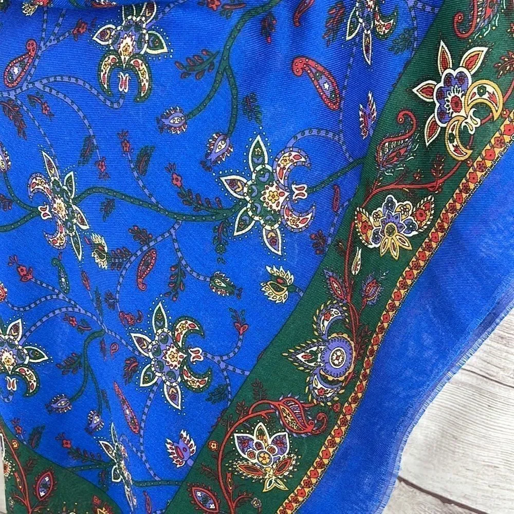 NWOT Creation Francaise Vintage Big Square Royal Blue Floral Scarf Shawl Wrap